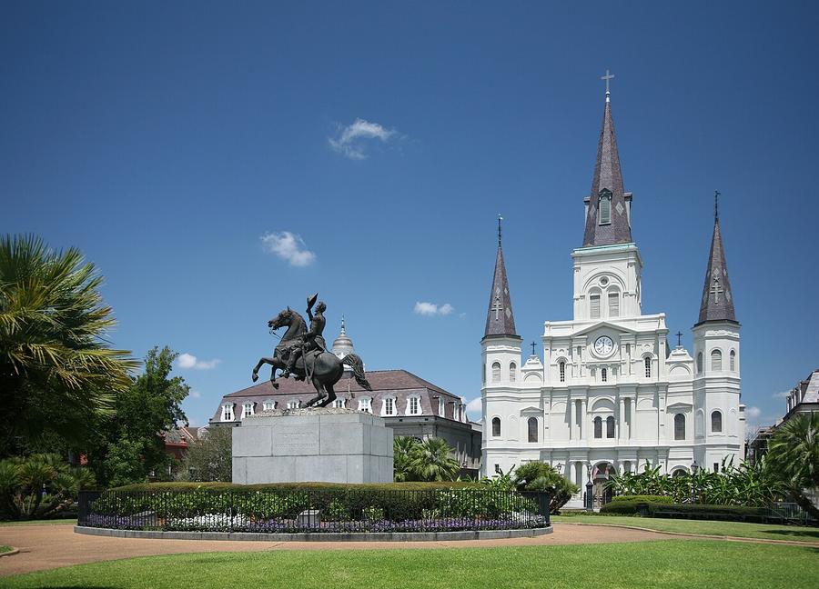St. Louis Cathedral and Andrew Jackson statue at Jackson Square, New Orleans, Louisiana