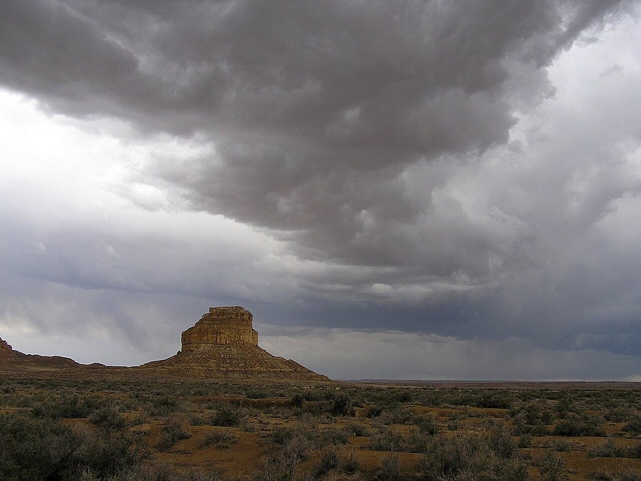 Storm clouds over Fajada Butte in Chaco Canyon, New Mexico