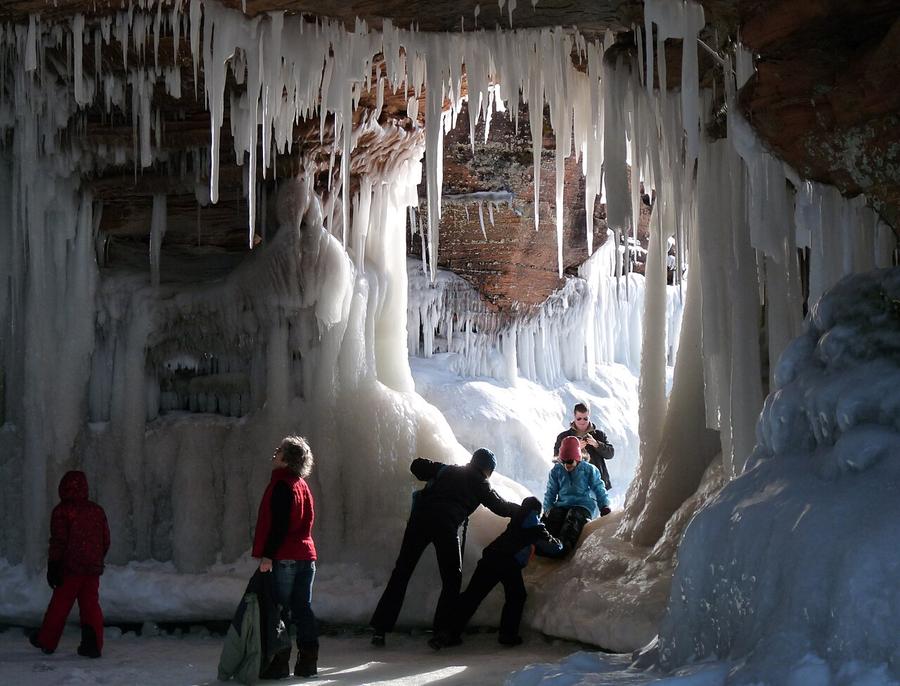 Frozen sea cave with icicles at Apostle Islands National Lakeshore, Wisconsin